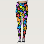 Grote Autisme Puzzel Stukken op ZWART Leggings (Voorkant)