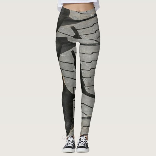 Grote Automotive Auto oude banden Black Road trips Leggings (Voorkant)