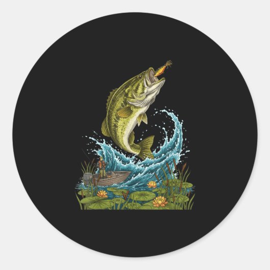 Grote baars springende vis lokkertje grafisch voor ronde sticker (Voorkant)