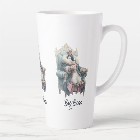 Grote Baas Winter Pinguïn Ontwerp Latte Mok (Rechts)