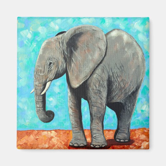 Grote Baby Olifant Schilderij Magneet (Voorkant)