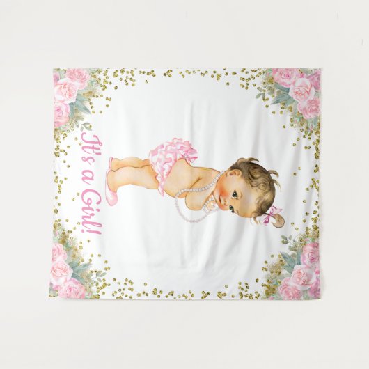 Grote baby shower achterwand voor meisjes wandkleed (Voorkant (horizontaal))
