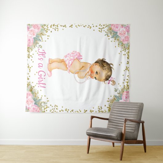 Grote baby shower achterwand voor meisjes wandkleed (In Situ (horizontaal))
