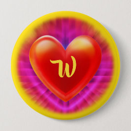 Grote Badge met monogram nachtclub neon hart. Ronde Button 4,0 Cm