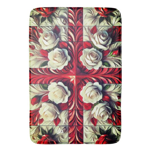 Grote badmat met Engelse Rozen Design (Voorkant Verticaal)