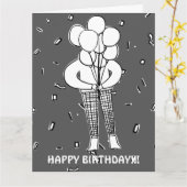 GROTE BALLONNEN EN CONFETTI KAART (Gele Bloem)