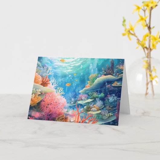 Grote Barrier Reef Waterverf Verjaardag Kaart (Gele Bloem)