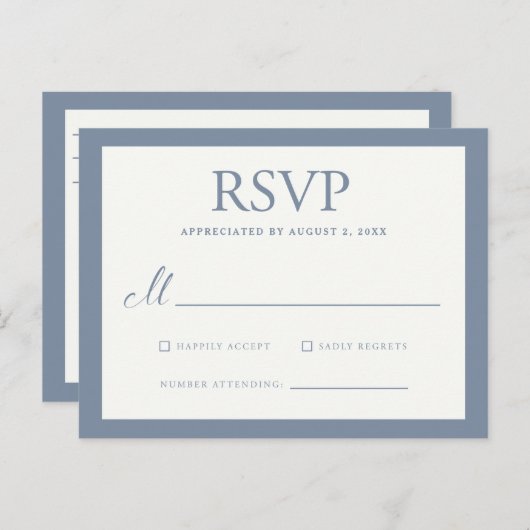 Grote Basic Border Wedding RSVP - Dusty Blue Uitnodiging Briefkaart (Voorkant / Achterkant)