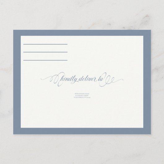 Grote Basic Border Wedding RSVP - Dusty Blue Uitnodiging Briefkaart (Achterkant)