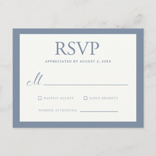 Grote Basic Border Wedding RSVP - Dusty Blue Uitnodiging Briefkaart (Voorkant)