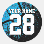 Grote basketbalstickers met aangepast rugnummer ronde sticker (Voorkant)
