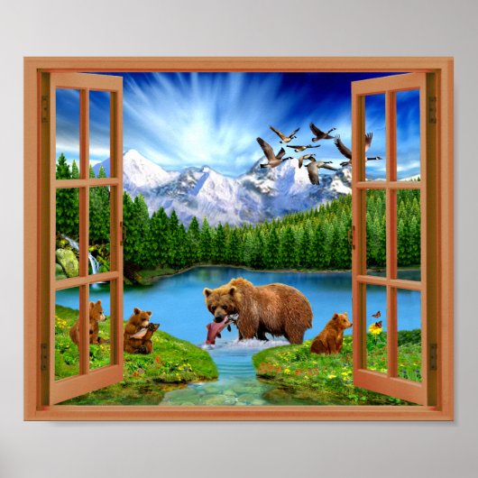 Grote Beer Wilderness Fake Window Poster (Voorkant)