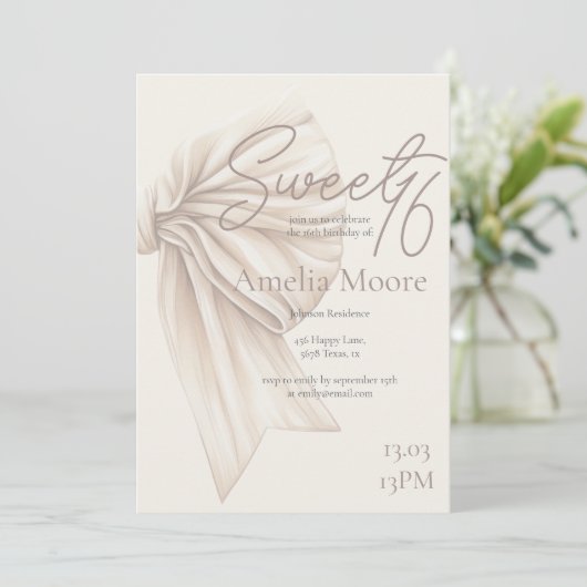 Grote Beige Bow Boho Sweet 16 Kaart (Staand voorkant)