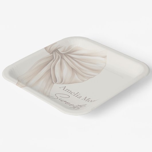 Grote Beige Bow Boho Sweet 16 Papieren Bordje (Gebogen)