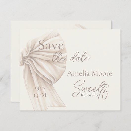 Grote Beige Bow Boho Sweet 16 Save the Date (Voorkant / Achterkant)