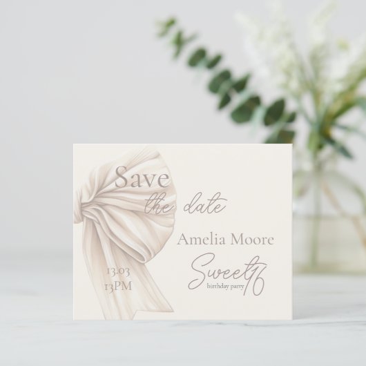 Grote Beige Bow Boho Sweet 16 Save the Date (Staand voorkant)