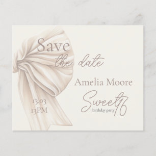 Grote Beige Bow Boho Sweet 16 Save the Date