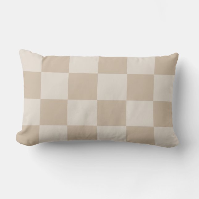 Grote Beige Dambordpatroon Kussen (Voorkant)