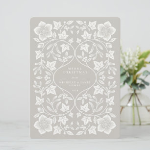 Grote Beige/Ivory Houtsnede Winter Botanicals Feestdagenkaart