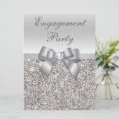 Grote Betrokkenheid Party Faux Silver Sequins Bow Kaart (Staand voorkant)