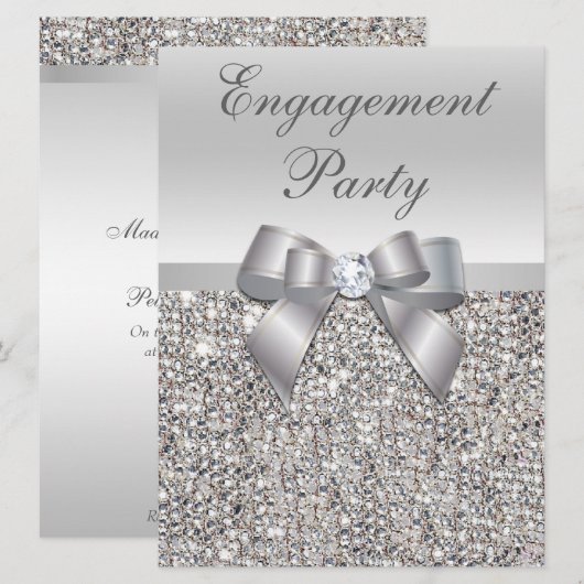 Grote Betrokkenheid Party Faux Silver Sequins Bow Kaart (Voorkant / Achterkant)