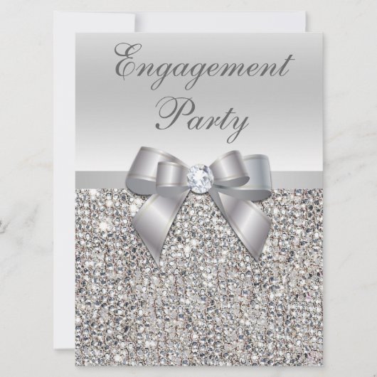 Grote Betrokkenheid Party Faux Silver Sequins Bow Kaart (Voorkant)