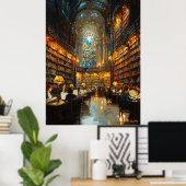 Grote Bibliotheek Interieur in impressionistische  Poster (Thuiskantoor)