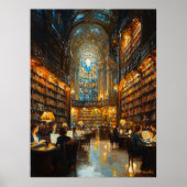 Grote Bibliotheek Interieur in impressionistische  Poster (Voorkant)