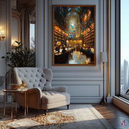 Grote Bibliotheek Interieur in impressionistische Poster