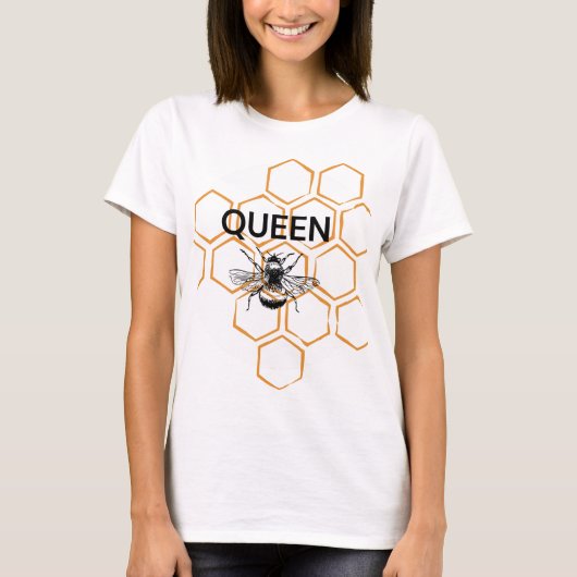 Grote bij en honingraat met de woorden "Queen Bee" T-shirt (Voorkant)