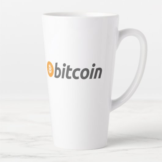 Grote Bitcoin logo met oranje Bitcoin-symbool Latte Mok (Rechts)