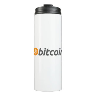 Grote Bitcoin logo met oranje Bitcoin-symbool Thermosbeker