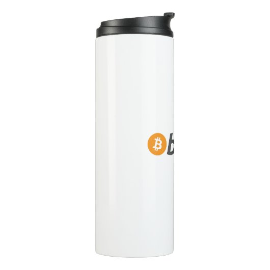 Grote Bitcoin logo met oranje Bitcoin-symbool Thermosbeker (Gedraaid links)