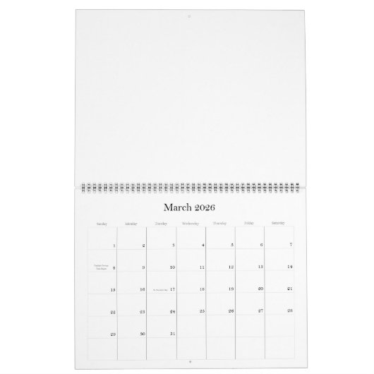 Grote blanco kalender 2026 (Mar 2026)