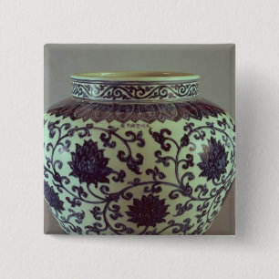 Grote blauw- en witte ringvaas vierkante button 5,1 cm