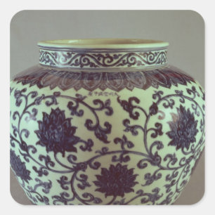 Grote blauw- en witte ringvaas vierkante sticker