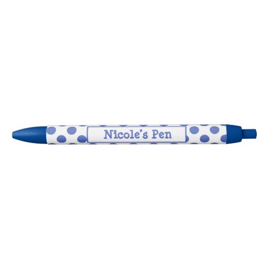 Grote blauwe Aqua Polka Dots gepersonaliseerd Blauwe Inkt Pen (Voorkant)