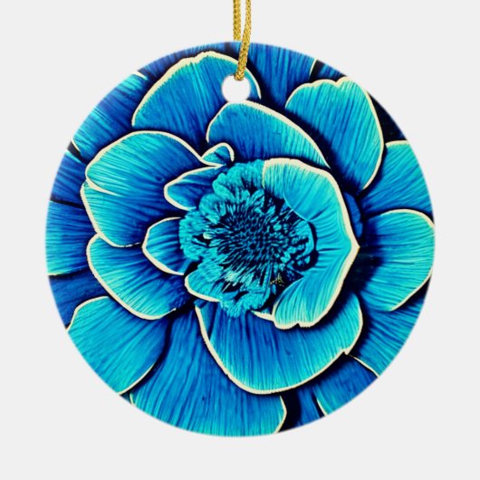Grote blauwe Camellia bloesem Keramisch Ornament (Voorkant)
