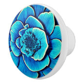 Grote blauwe Camellia bloesem Keramische Knop (Rechts)