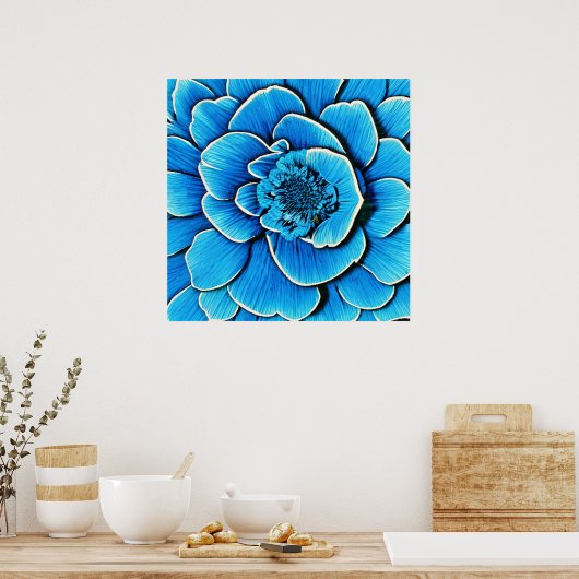 Grote blauwe camellia bloesem poster (Keuken)
