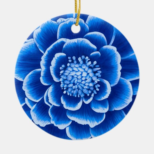 Grote Blauwe Dahlia Bloem Keramisch Ornament (Voorkant)