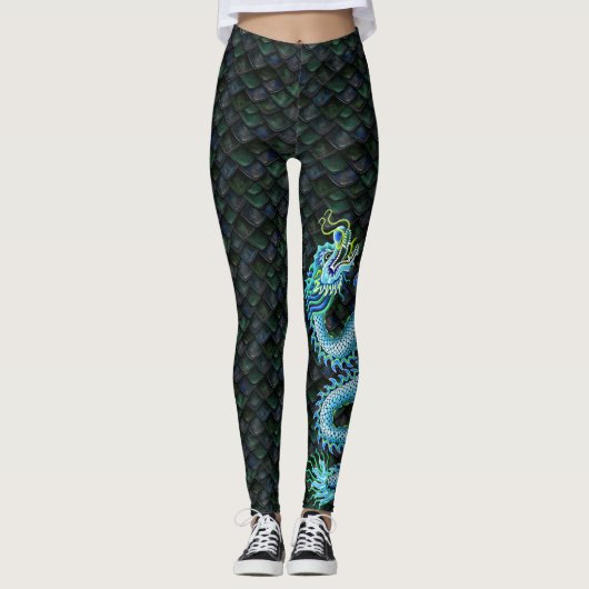 Grote blauwe draak leggings (Voorkant)