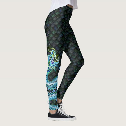 Grote blauwe draak op drakenschalen leggings (Rechts)