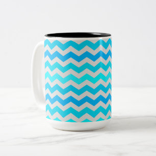 Grote blauwe en aqua chevron gestreepte mok