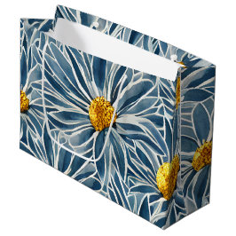 Grote Blauwe en gele Bloemen Naadloos Patroon Groot Cadeauzakje