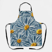 Grote Blauwe en gele Bloemen Naadloos Patroon Schort (Voorkant)