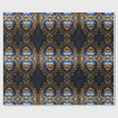 Grote blauwe en gouden Steampunk harten patroon Cadeaupapier (Vlak)