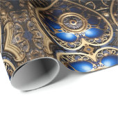 Grote blauwe en gouden Steampunk harten patroon Cadeaupapier (Rol Hoek)