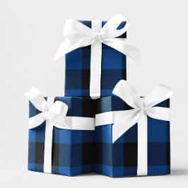 Grote Blauwe en Zwarte Chevron Buffalo Plaid Cadeaupapier
