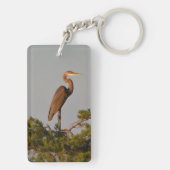 Grote blauwe haron boven op de boom sleutelhanger (achterkant)